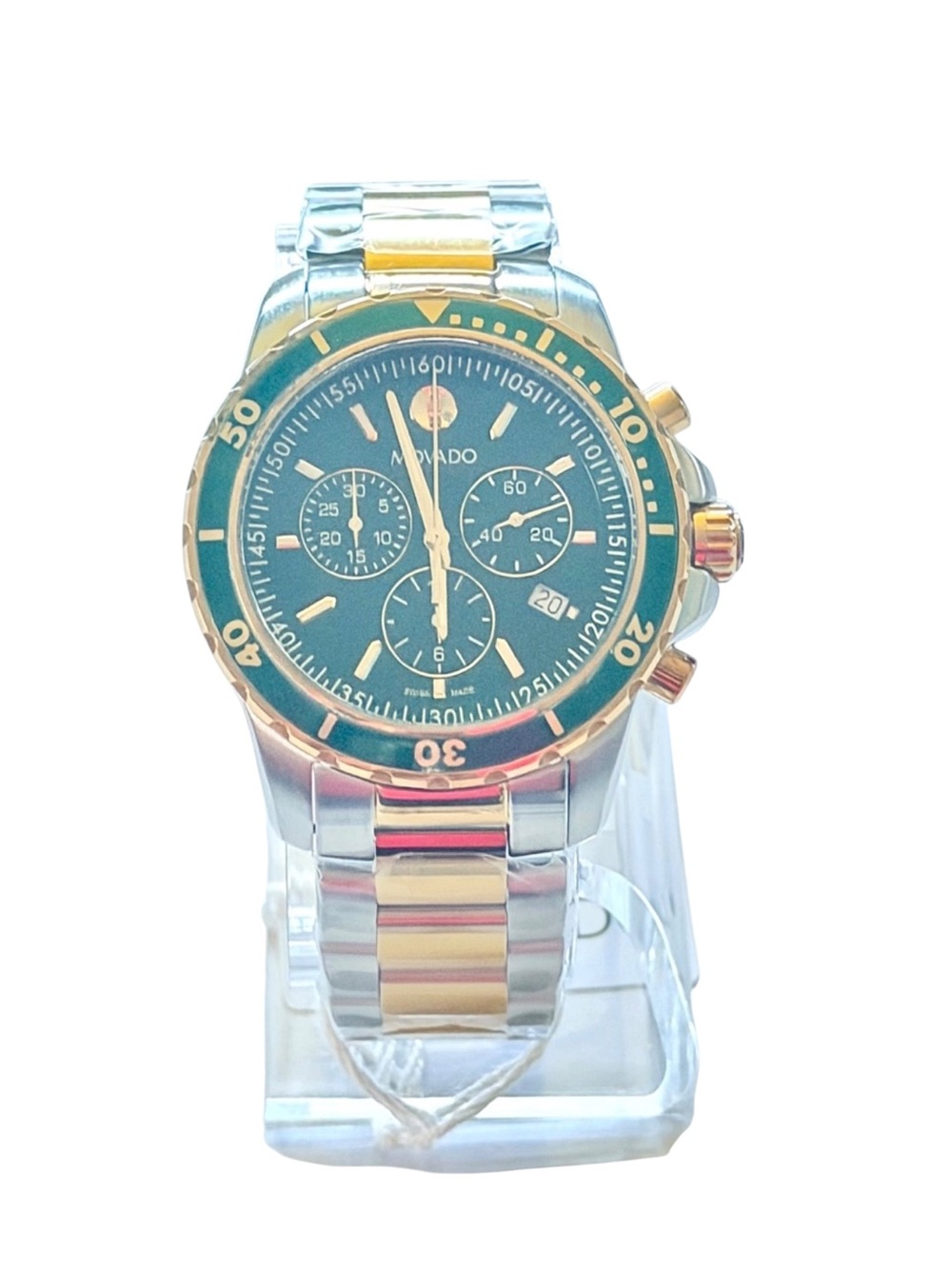 New Watch Movado Series 800 Chronograph Mens Steel Gold Green Dial 42mm⁠